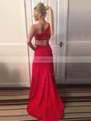 Sheath/Column One Shoulder Silk-like Satin Sweep Train Split Front Prom Dresses #Favs020106035