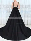 Princess V-neck Satin Sweep Train Split Front Prom Dresses #Favs020106043