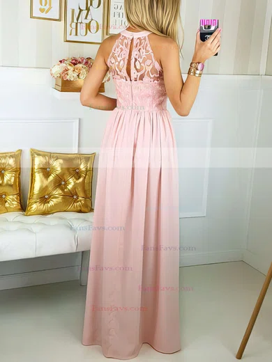 A-line Scoop Neck Silk-like Satin Floor-length Lace Prom Dresses #Favs020106044