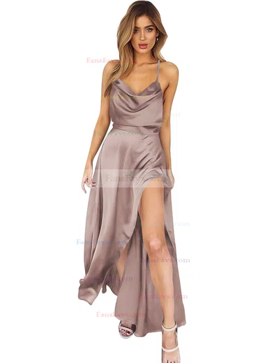 Sheath/Column Cowl Neck Silk-like Satin Ankle-length Split Front Prom Dresses #Favs020106046