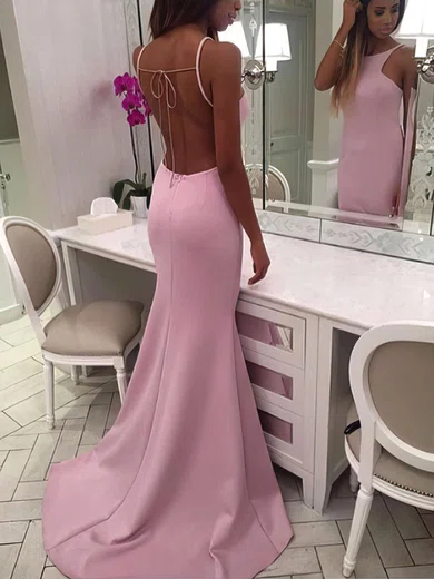 Trumpet/Mermaid Scoop Neck Silk-like Satin Sweep Train Prom Dresses #Favs020106047