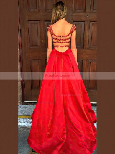 Princess V-neck Satin Sweep Train Beading Prom Dresses #Favs020106052