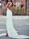 Sheath/Column Halter Lace Sweep Train Split Front Prom Dresses #Favs020106055