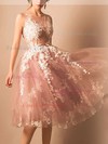 Ball Gown Scoop Neck Tulle Tea-length Appliques Lace Prom Dresses #Favs020103045