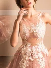 Ball Gown Scoop Neck Tulle Tea-length Appliques Lace Prom Dresses #Favs020103045