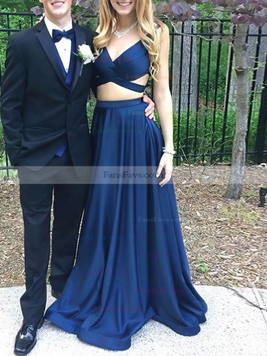 A-line V-neck Satin Floor-length Pockets Prom Dresses #Favs020106063