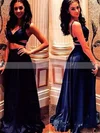 A-line V-neck Satin Floor-length Pockets Prom Dresses #Favs020106063