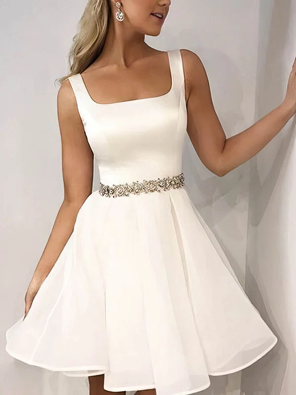 A-line Square Neckline Satin Organza Short/Mini Sashes / Ribbons Short Prom Dresses #Favs020020109184