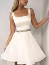 A-line Square Neckline Satin Organza Short/Mini Sashes / Ribbons Short Prom Dresses #Favs020020109184