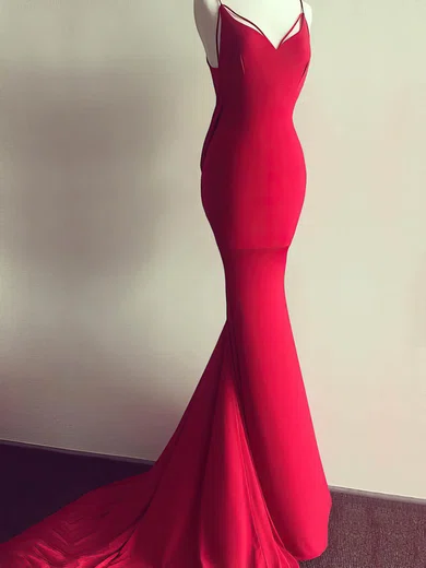 Trumpet/Mermaid V-neck Jersey Sweep Train Prom Dresses #Favs020106065