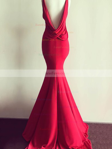 Trumpet/Mermaid V-neck Jersey Sweep Train Prom Dresses #Favs020106065