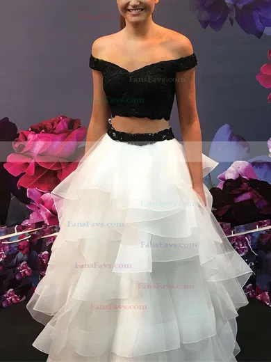 Princess Off-the-shoulder Organza Floor-length Appliques Lace Prom Dresses #Favs020106069