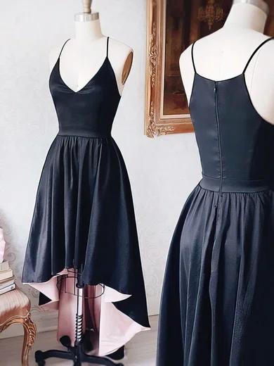 A-line V-neck Satin Asymmetrical Prom Dresses #Favs020106072