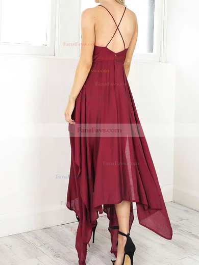 A-line V-neck Chiffon Asymmetrical Split Front Prom Dresses #Favs020106076