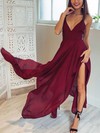 A-line V-neck Chiffon Asymmetrical Split Front Prom Dresses #Favs020106076