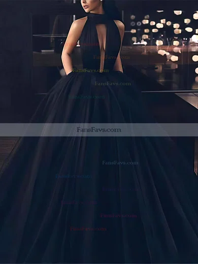 Ball Gown High Neck Tulle Sweep Train Ruffles Prom Dresses #Favs020103088