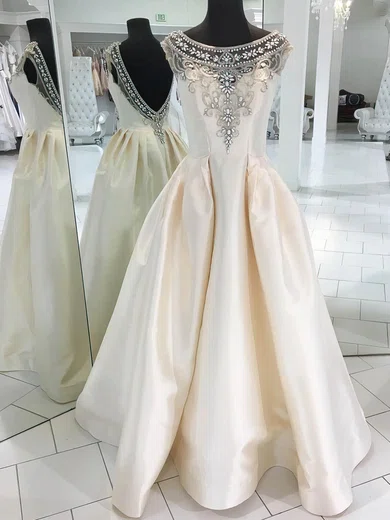 Ball Gown Scoop Neck Satin Floor-length Beading Prom Dresses #Favs020106081