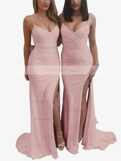 Sheath/Column V-neck Jersey Sweep Train Ruffles Prom Dresses #Favs020106089