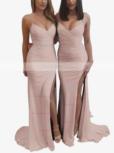 Sheath/Column V-neck Jersey Sweep Train Ruffles Prom Dresses #Favs020106089