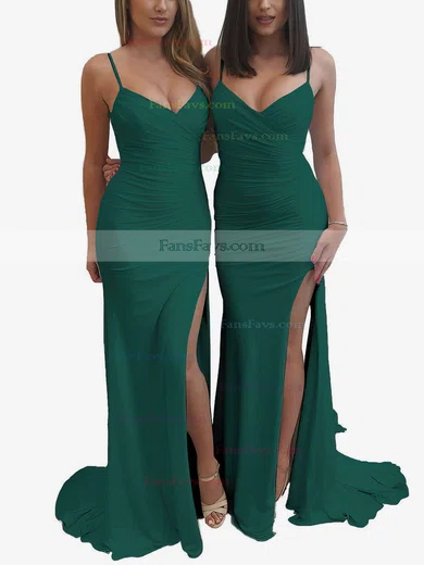 Sheath/Column V-neck Jersey Sweep Train Ruffles Prom Dresses #Favs020106089