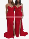 Sheath/Column V-neck Jersey Sweep Train Ruffles Prom Dresses #Favs020106089