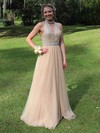 A-line High Neck Chiffon Floor-length Beading Prom Dresses #Favs020106092