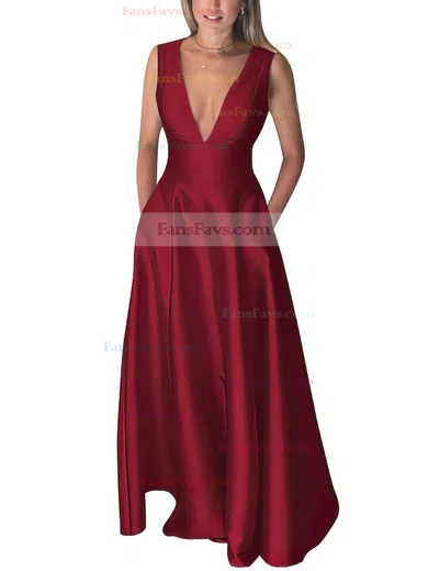 A-line V-neck Silk-like Satin Floor-length Pockets Prom Dresses #Favs020106098