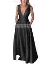 A-line V-neck Silk-like Satin Floor-length Pockets Prom Dresses #Favs020106098