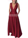 A-line V-neck Silk-like Satin Floor-length Pockets Prom Dresses #Favs020106098