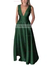 A-line V-neck Silk-like Satin Floor-length Pockets Prom Dresses #Favs020106098