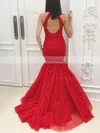 Trumpet/Mermaid High Neck Tulle Sweep Train Beading Prom Dresses #Favs020106100