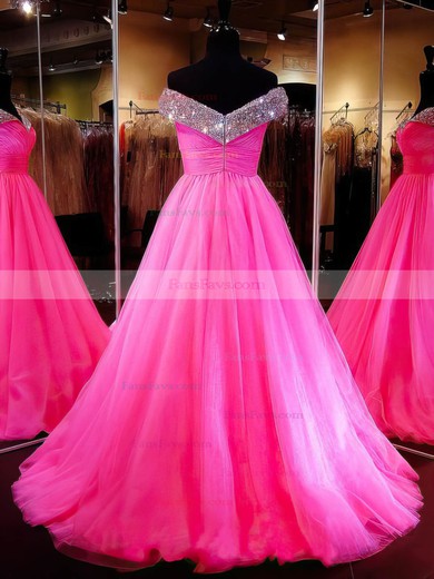 Ball Gown Off-the-shoulder Tulle Sweep Train Crystal Detailing Amazing Prom Dresses #Favs020103112