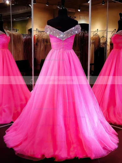 Ball Gown Off-the-shoulder Tulle Sweep Train Crystal Detailing Amazing Prom Dresses #Favs020103112