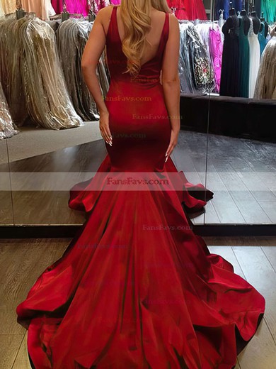 Trumpet/Mermaid V-neck Silk-like Satin Sweep Train Prom Dresses #Favs020106101