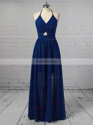 A-line Halter Chiffon Ankle-length Split Front Prom Dresses #Favs020106104