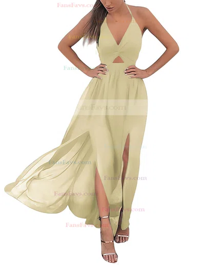 A-line Halter Chiffon Ankle-length Split Front Prom Dresses #Favs020106104