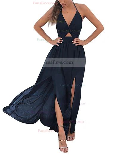 A-line Halter Chiffon Ankle-length Split Front Prom Dresses #Favs020106104