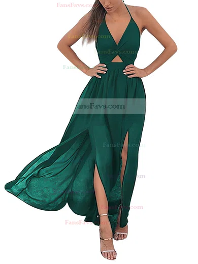 A-line Halter Chiffon Ankle-length Split Front Prom Dresses #Favs020106104