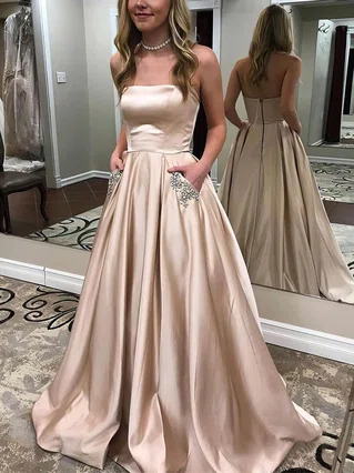 Princess Strapless Satin Floor-length Beading Prom Dresses #Favs020105052 Princess Strapless Satin Floor-length Beading Prom Dresses #Favs020105052