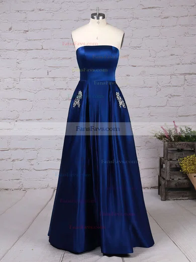 Princess Strapless Satin Floor-length Beading Prom Dresses #Favs020105052