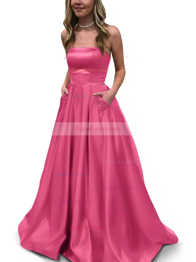 Princess Strapless Satin Floor-length Beading Prom Dresses #Favs020105052