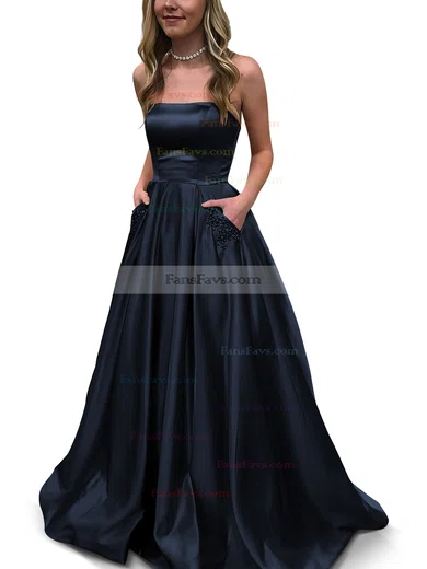 Princess Strapless Satin Floor-length Beading Prom Dresses #Favs020105052