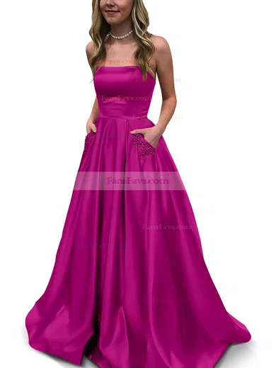 Princess Strapless Satin Floor-length Beading Prom Dresses #Favs020105052