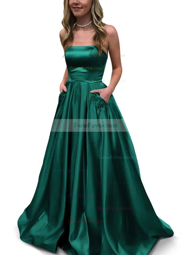 Princess Strapless Satin Floor-length Beading Prom Dresses #Favs020105052