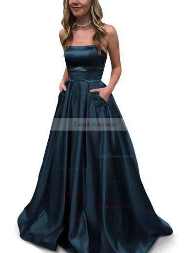 Princess Strapless Satin Floor-length Beading Prom Dresses #Favs020105052