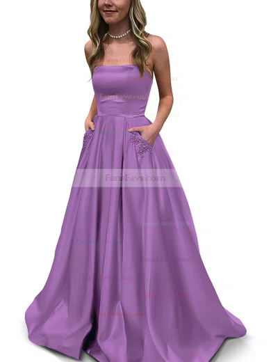 Princess Strapless Satin Floor-length Beading Prom Dresses #Favs020105052
