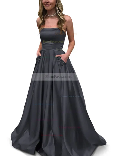 Princess Strapless Satin Floor-length Beading Prom Dresses #Favs020105052