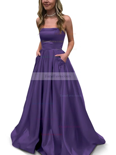 Princess Strapless Satin Floor-length Beading Prom Dresses #Favs020105052