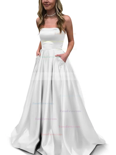 Princess Strapless Satin Floor-length Beading Prom Dresses #Favs020105052