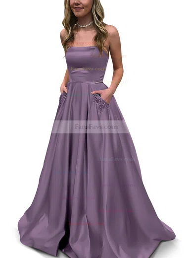 Princess Strapless Satin Floor-length Beading Prom Dresses #Favs020105052
